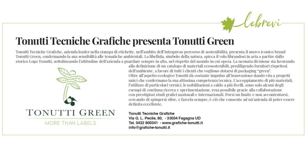 Tonutti Presenta Tonutti Green  I Grandi Vini 1030x515