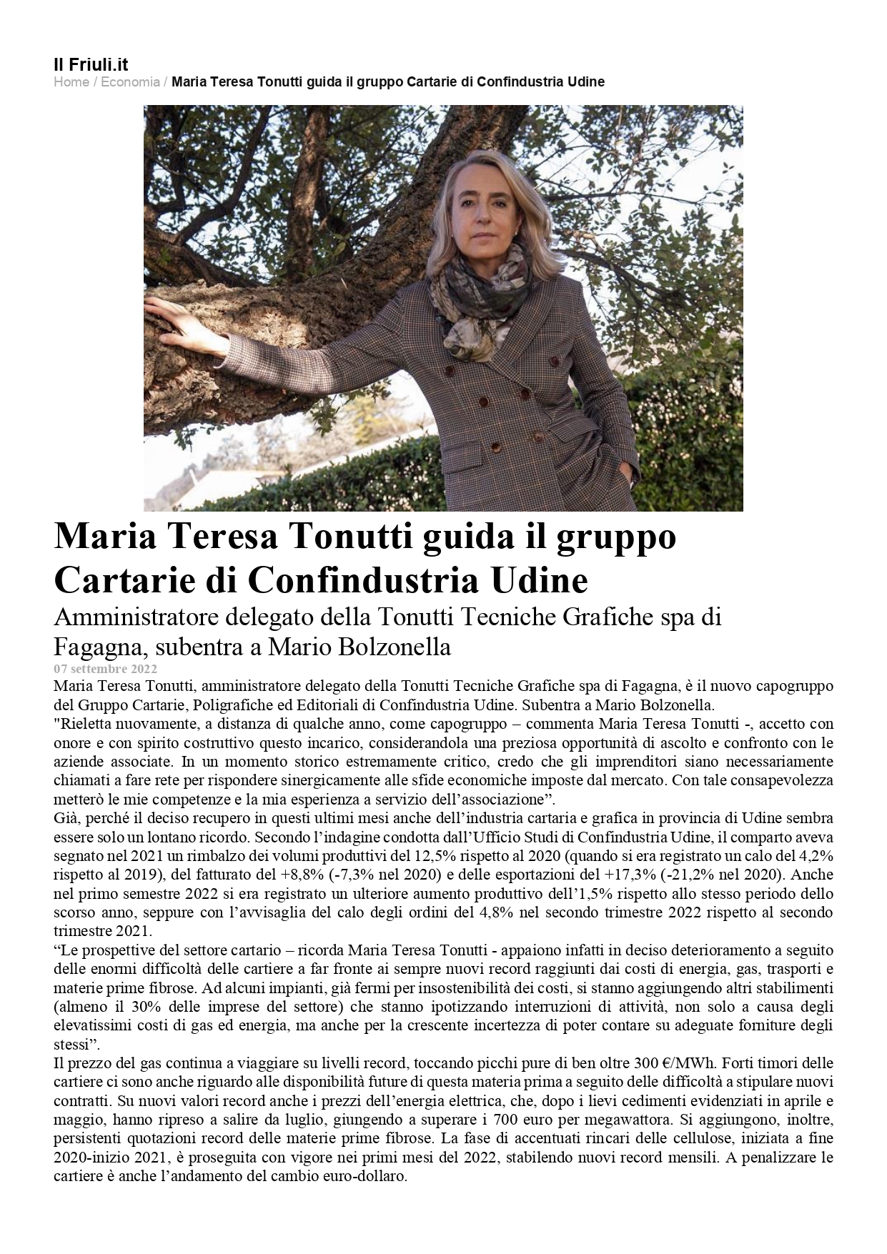 Maria Teresa Tonutti Capogruppo Cartarie Confindustria Udine